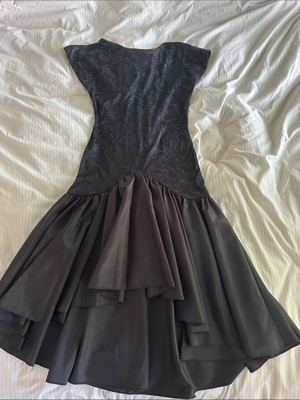 VTG 80s Zum Zum Glitter Drop Waist Mermaid Prom Dress Satin Union Made USA 11/12